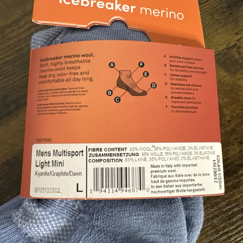 Icebreaker Hombre Multideporte Mini Tobillo Luz Cojín Azul Paquete x 2 NUEVO Lana Foto 4 de 4