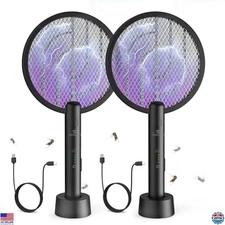 2 Pack Bug Zapper Racket 4000V Electric Fly Swatter USB Rechargeable 3 Layer