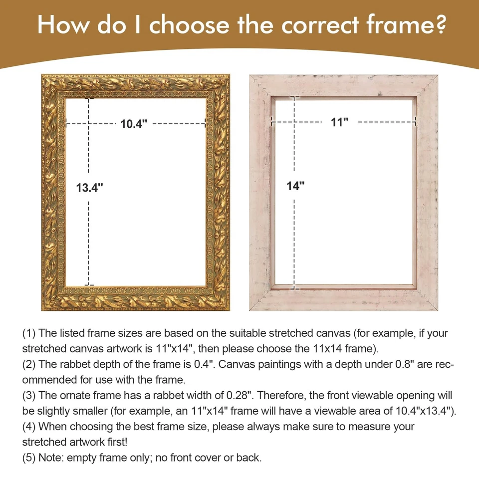 Деревянная рама для холщовых картин 16x20, отделанная золотая рама 16x20 для масляной боли... - Изображение 4 из 4