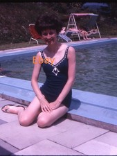 Kodachrome 126 Slide - Woman In Swimwear Sitting By Pool, 1966