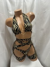 Exotic stripper wear dance wear 2 pcs Gold /Black Hologram ONE SIZE FITS MOST