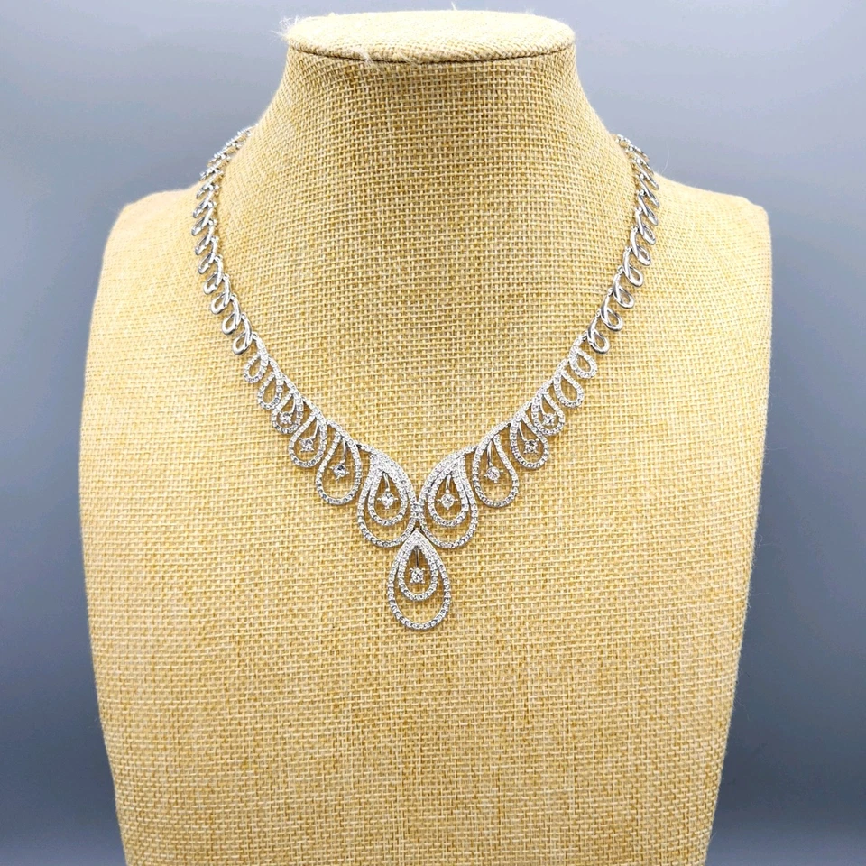 Collar babero lavalier de eslabones de cachemira abiertos cristal placa de rodio 18" Foto 4 de 4