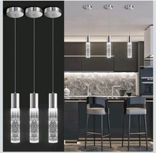 OKELI 3 Pack LED Bubble Crystal Pendant Lights Chrome 6W 6000K Kitchen Island