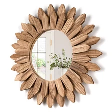 Honiway Wall Mirror Decorative 12 inch Rustic Wood Mirror Sunburst Boho Mirror f