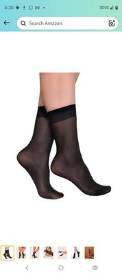 Women's 1 PKG Of 5 Pairs Black Nylon  Ankle High Sheer Hosery Socks 