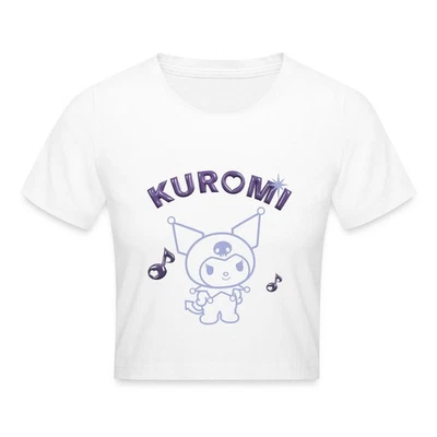 Kuromi Outline Mit Chrome Schriftzug Frauen Cropped T-Shirt - Bild 1 von 4