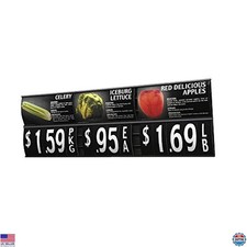 Matte Black Plastic Produce Track Signs with Tape 6 Channel Unframed 48"L - 2