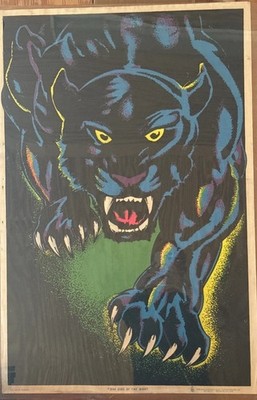 Vintage Poster King Of The Night Jaguar Panther Cat Psychedelic Black Light