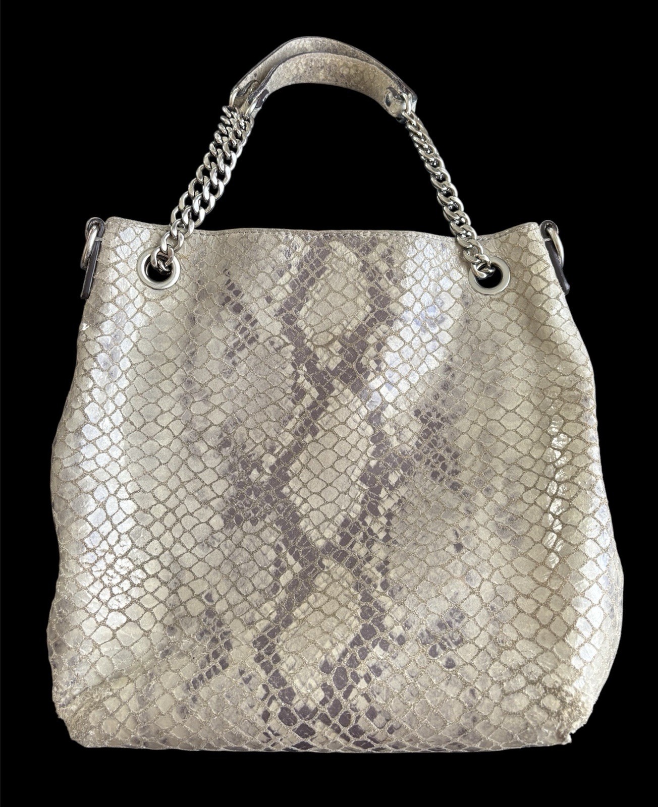 Vtg Michael Kors Jet Set Python Embossed Leather Convertible Hobo Bag  thumbnail 3