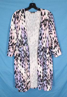 HEIMISH USA Open Front LEOPARD PRINT Elastic Waistline SWEATER KIMONO/CARDIGAN L