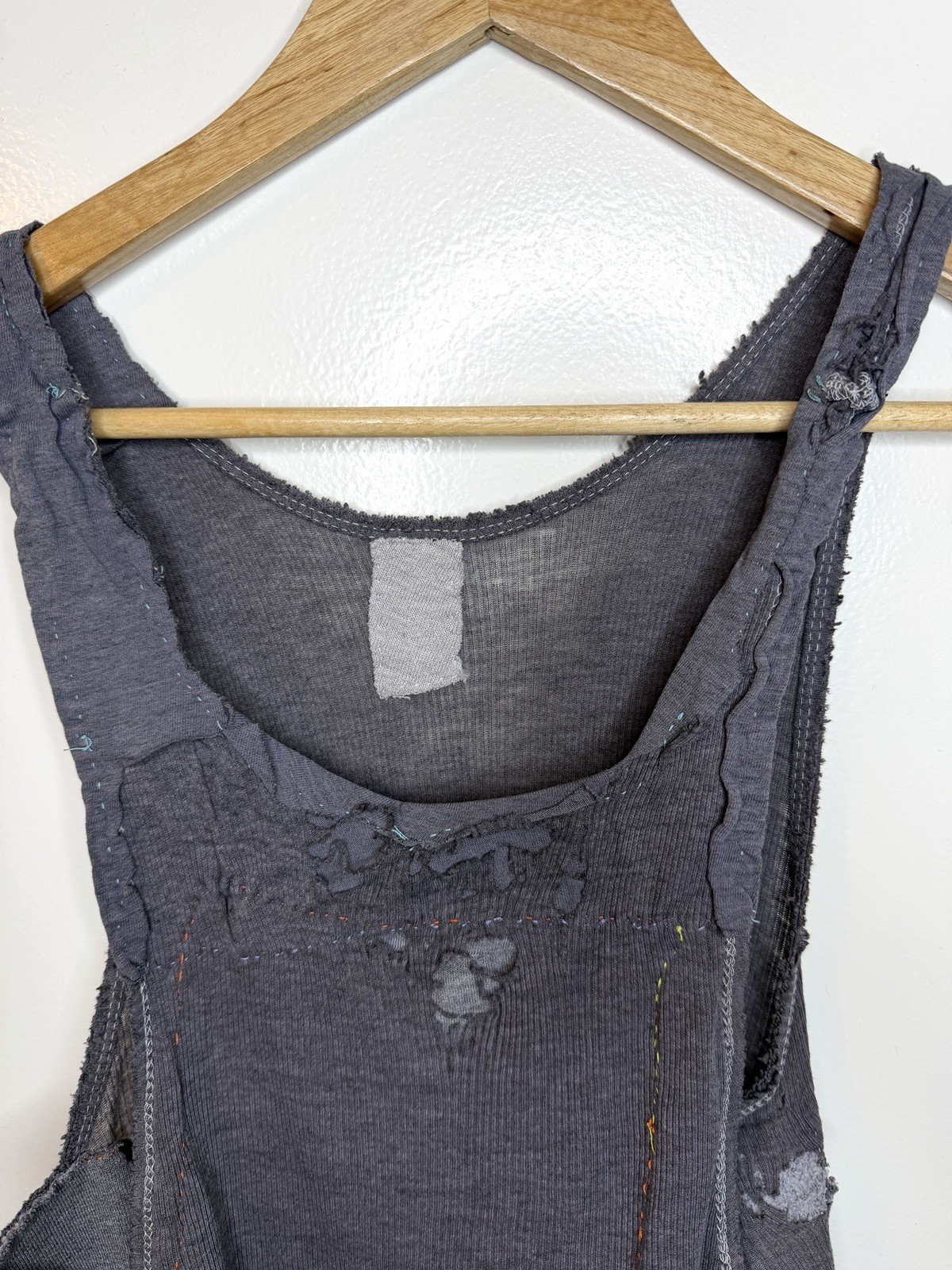 Custom Distressed Patchwork Tank Top Gray Avant G… - image 3