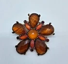 Vintage  Amber and Purple Flower Brooch Costume Jewelry Pin