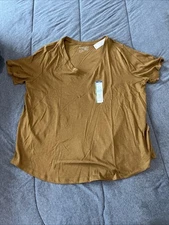 Terra & Sky Women's V-Neck T-Shirt with Short Sleeves Brown Size 1X