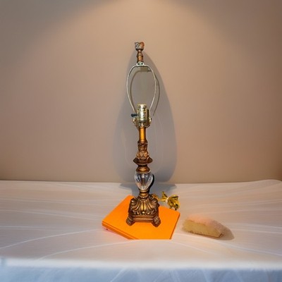 Vintage Hollywood Regency Brass Crystal Table Lamp Neoclassical Pineapple 