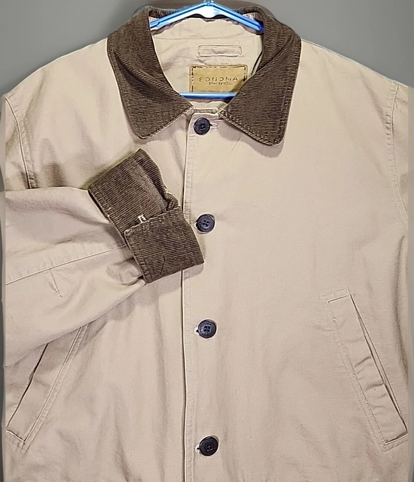 Sonoma образ жизни холст амбара пальто куртка XL желтовато-коричневый вельветовый воротник клетку с подкладкой - Изображение 4 из 4