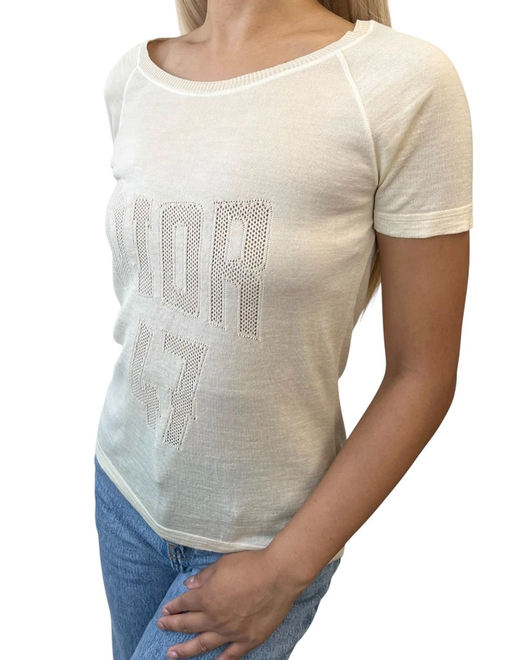 Camiseta Christian Dior Vintage 2005 Tejida Top #38 Amarillo Crema Lana 47 Malla Logo Foto 2 de 4