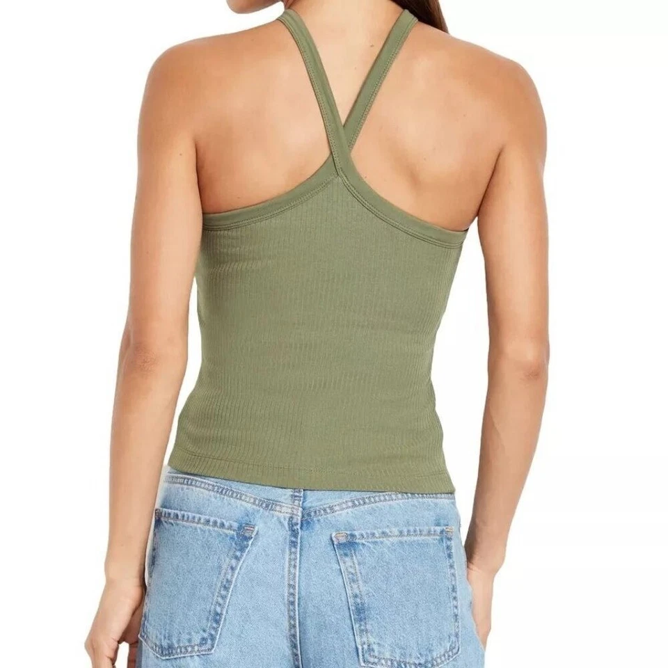 Camiseta sin mangas antigua verde marino acanalada tejida sin mangas con correa cruzada halter para mujer XL NUEVA CON ETIQUETAS Foto 2 de 4