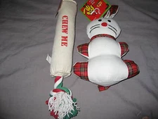 Dog Christmas Plush Toy Canvas Holiday Pet Puppy Play Chew Rabbit NEW!