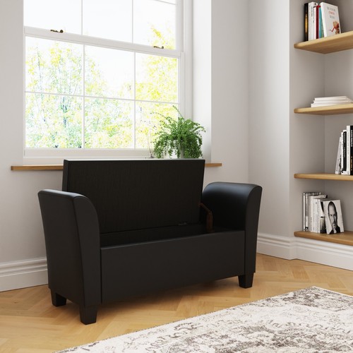 Verona Leather Window Seat Ottoman Storage Pouffe Blanket Box Footstool Black - Picture 2 of 10