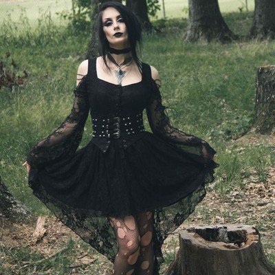 Dark In Love Kleid Dream Rose Schwarz vokuhila gothic hexe vampir waldfee larp
