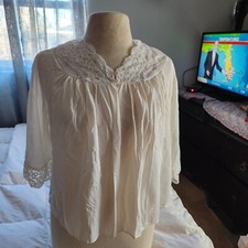 Vintage Shadow Line Sheer Bed Jacket White Pale Pink Roses M