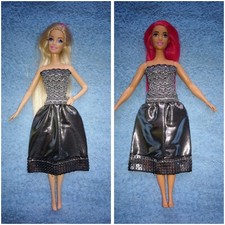 Elegantes Barbie & Curvy Silber Glitzer Kleid Puppen Cocktailkleid Ballkleid K59