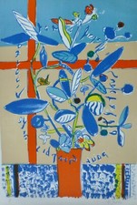 Alfredo Fabbri (1926-2010) "Vaso di fiori" litografia firmata a mano artista italiano