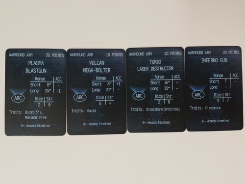 Warhound Scout Titan Weapon Cards, Adeptus Titanicus,  GW