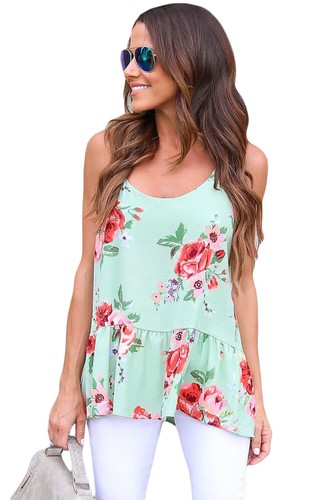 JaBonCo Womens Racerback Peplum Tunic Top XL Green Pink Tank Spaghetti Strap NEW - Picture 3 of 6