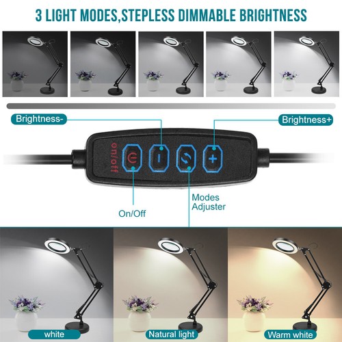 Lupe mit Licht und Ständer 10X, 2-in-1 stufenlos dimmbare LED-Schreibtischlampe - Bild 6 von 11