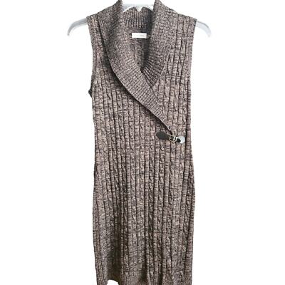 CALVIN KLEIN SWEATER BROWN DRESS CABLE KNIT SHAWL SLEEVELESS size