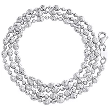 10K White Gold Texture Moon Cut / Candy Bead 3mm Italian Chain / Necklace 20"