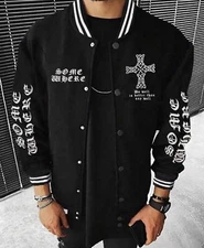 Jacket Size 2Xl men new Black Button Up Varsity Coat