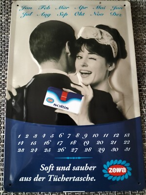 Blechschild ZEWA Softis endloser KALENDER ca.20x30 cm gewölbt top Zustand