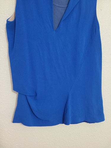 Top blusa Reed Krakoff blu cobalto azimetrico senza maniche scollo a V taglia 4 - Foto 4 di 6