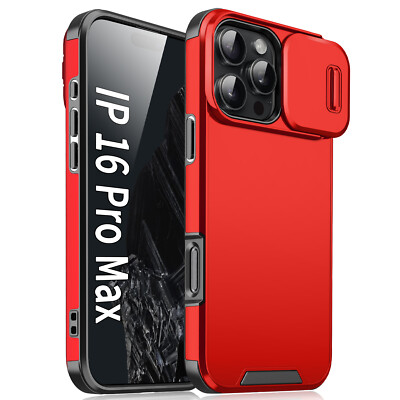 For iPhone 16 Pro Max 15 14 Rugged Slide Lens Screen Protector Hard Back Case