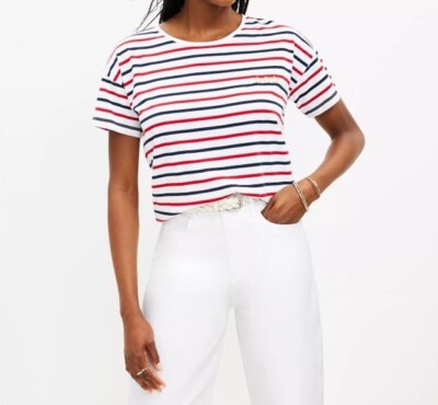 ANN TAYLOR LOFT star embroidered stripe relaxed crew tee ~ Medium ~ NWT