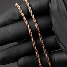 Solid Rose Gold Plated Heavy 316 Stainless Steel 3MM Twist Rope Chain Necklace