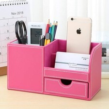 KINGFOM Desk Organiser Tidy Caddy Leather Pen Pencil Pots Holder Stationery Pink