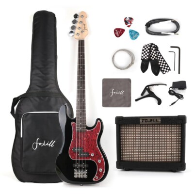 Electric pj bass sets with amplifier gigbag cable strings picks in black color