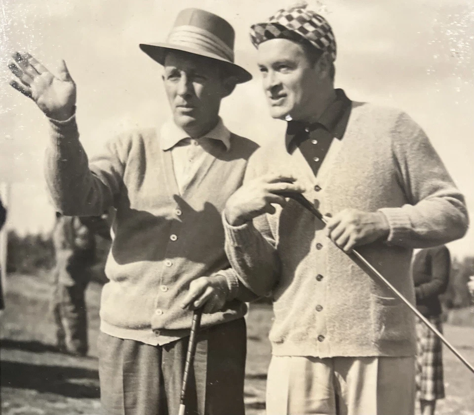 Foto original vintage de golf Bing Crosby & Bob Hope en marco de época de golf Foto 2 de 4