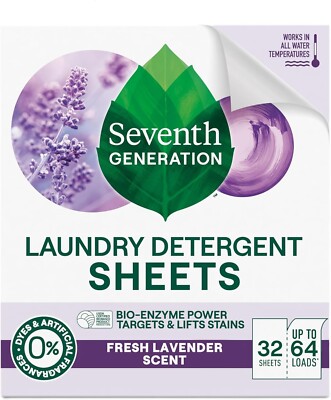 Seventh Generation Laundry Detergent Sheets Fresh Lavender Scent 32ct Bio-Enzyme