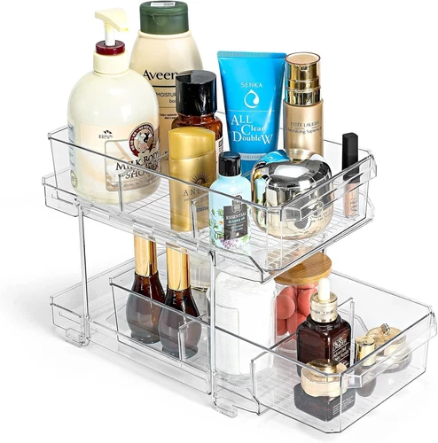 2Set*2-Tier Clear Storage Shelf Box Kitchen Bathroom Desk Available Push-Pull AU - Picture 9 of 9