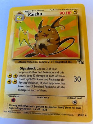 Pokemon Card Fossil Raichu #26 29/62 Black Star 90 HP LV 45 | eBay