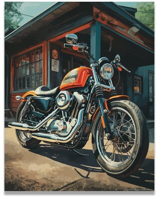 Harley-Davidson Motorcycle 11x14 Wall Art | Harley Bike Illustration | Eye-Catch