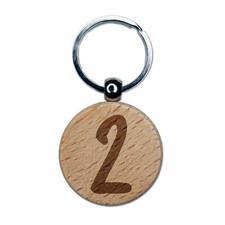 Number 2 Two Felt Marker Font Engraved Wood Round Keychain Tag Charm