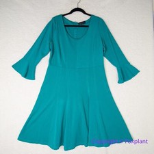 Eloquii Teal fit and Flare Bell Sleeve Dress jersey knit, women plus size 18