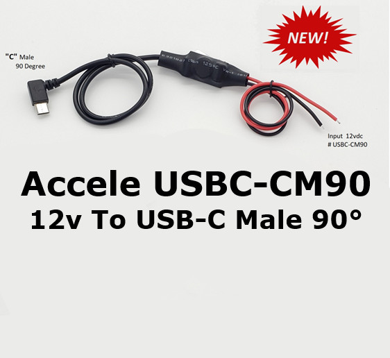 Accele AEW qc3.0 USBC-CM90 Hardwired Wire 12 Volt to USB-C 12v 3A Adapter Cable-image