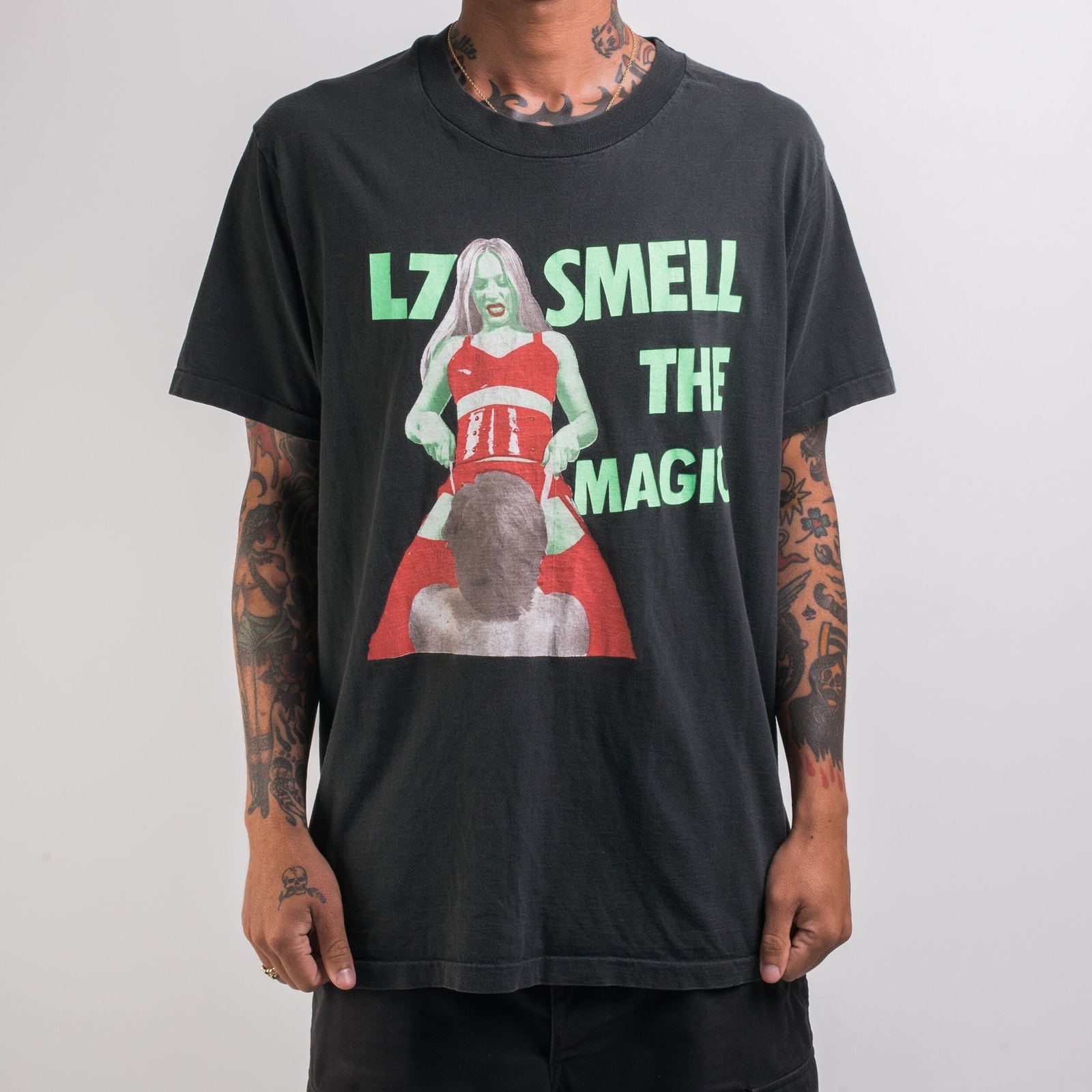 90's L7 Smell The Magic T-Shirt rare design basic black tee NH17893