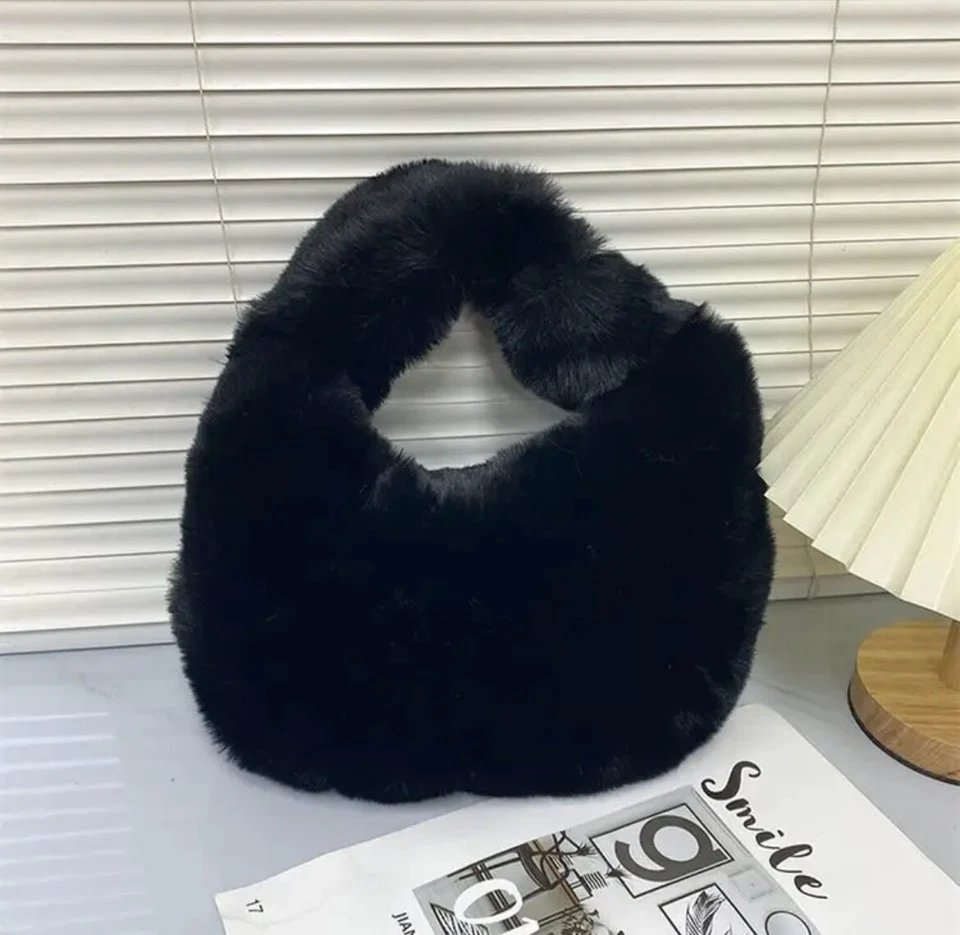 Women’s faux fur Mini Jodie Fluffy bag ladies warm winter soft Hobo Round Bag